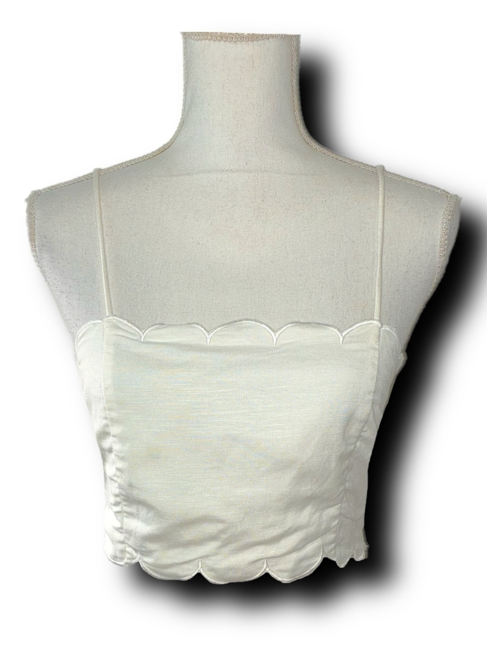 NWT Mable Linen Blend Scallop Hem Corset Back Crop Top Clean Girl Boho Vibes
